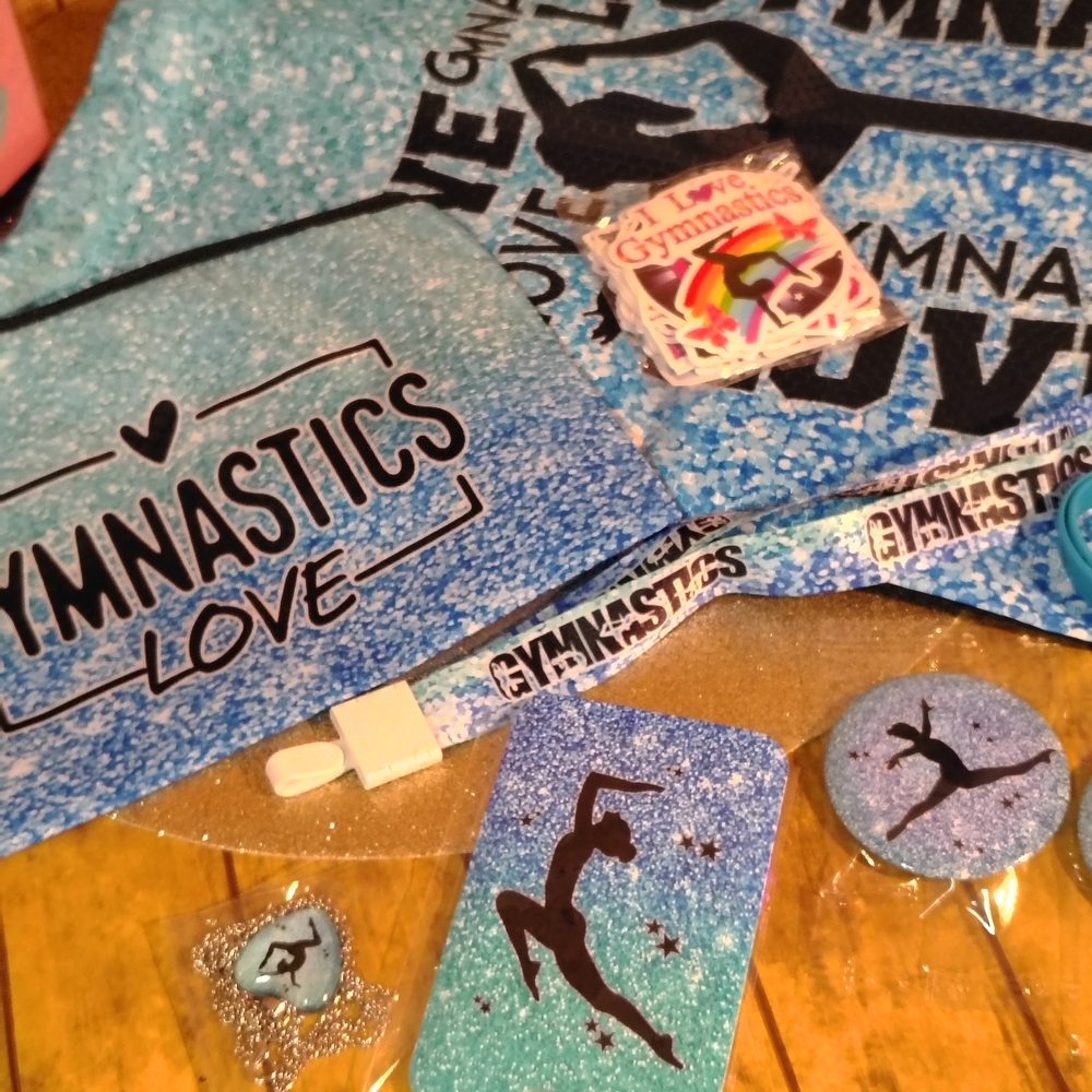 Gymnastics Love Party Favor Set - Blue Teal Glitter